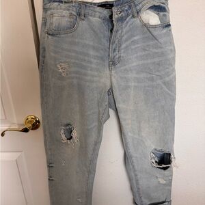 Missguided Blue Relaxed Distressed Jeans